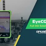 Gas leak detection devices from EyeCGas by OPGAL, showing thermal imaging scan in an industrial setting.